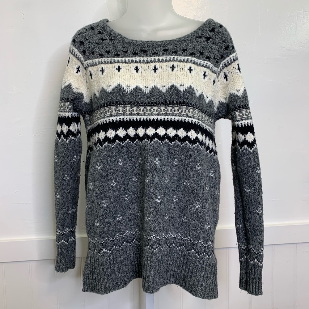 American Eagle Grey Geometric Pattern Sweater | Xs - image 3